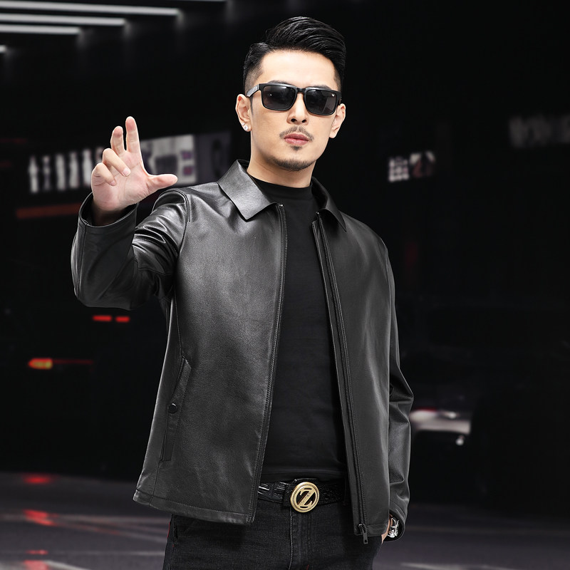 BL-D男式2021秋季新款翻领头层牛皮真皮皮衣男图片