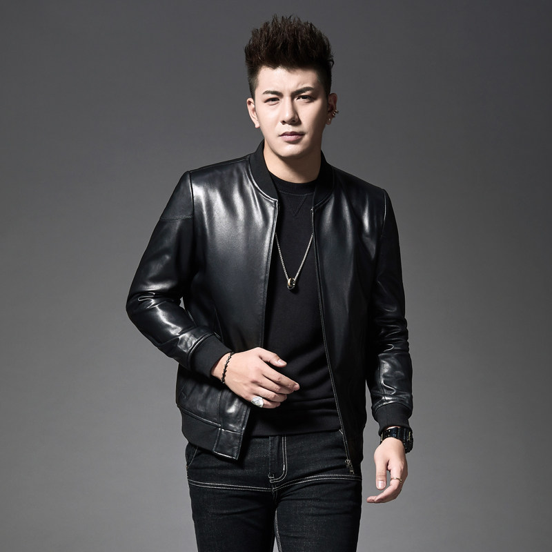 2023春季新款皮衣男棒球领夹克绵羊皮外套商务男装P370，男装皮衣，电商B360