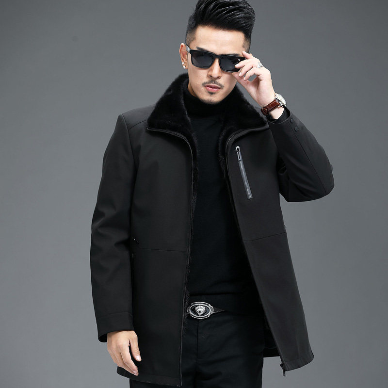 Y29003男士尼克服多口袋休闲水貂内胆休闲外套中长款貂皮皮草P880图片