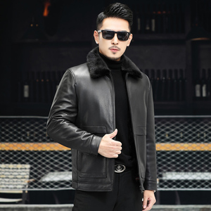 J22135新款海宁男式绵羊皮真皮皮衣男水貂内胆翻领皮克服图片