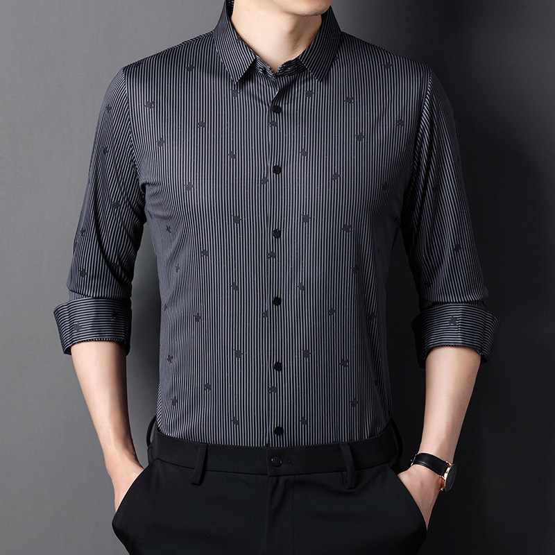 CG302男士2021年秋季长袖衬衫纯色青年无痕商务休闲修身衬衣图片