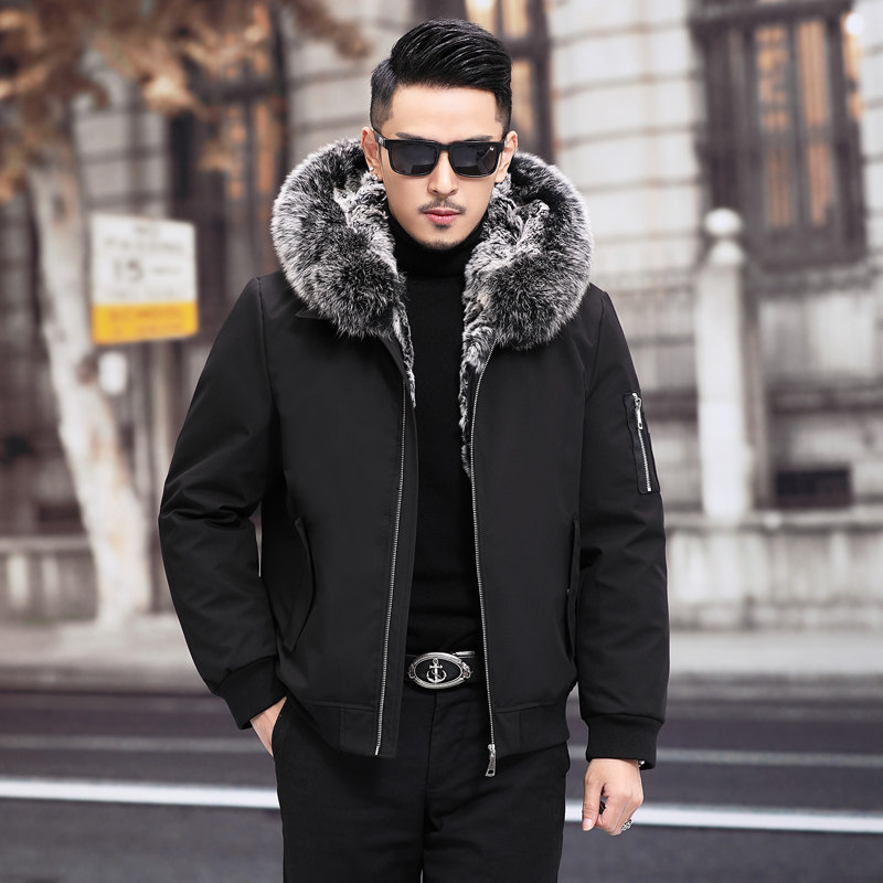 PK225冬季男士连帽大狐狸真毛领青年派克服兔毛内胆可脱卸P630，男装皮衣，电商B360