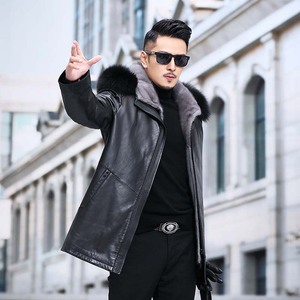 YP-PK2067真皮牛皮外套水貂内胆衣男士皮衣中长款貂皮皮克服P5300图片