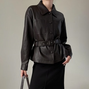 宋佳同款皮衣收腰外套女2025秋新款洋气复古短款机车绵羊皮夹克