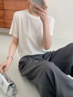 宽松显瘦百搭天丝羊毛面膜T针织上衣女 ZUOTU韩系休闲圆领钉珠短袖
