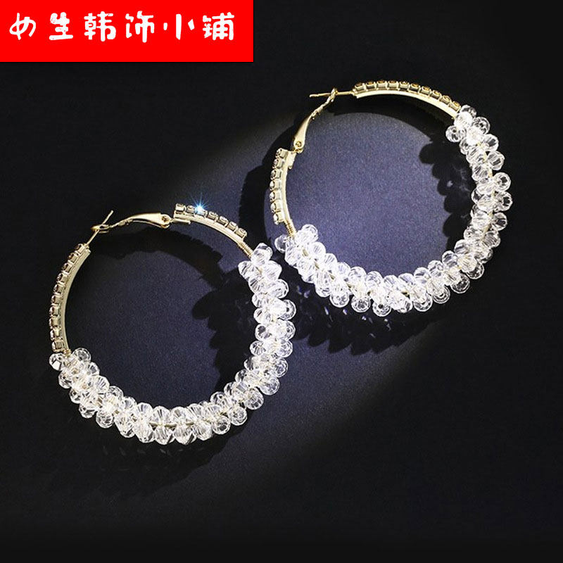 欧美街拍冷淡风缠绕亮片圆环圈圈耳钉女个性时尚网红百搭镶钻耳环
