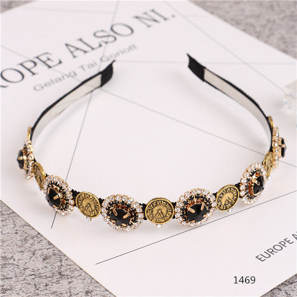 欧美进口奢华水钻发箍头箍 巴洛克复古宝石细边金币发卡头饰发饰