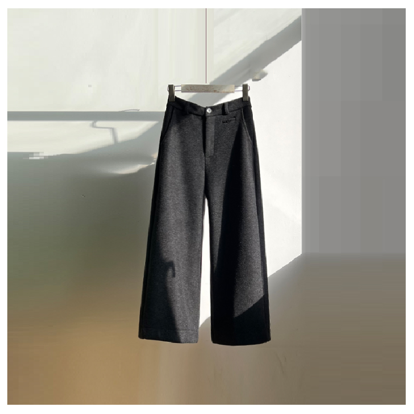 经典极简绵羊毛混纺毛呢小个子直筒裤女通勤时髦加绒九分阔腿西裤