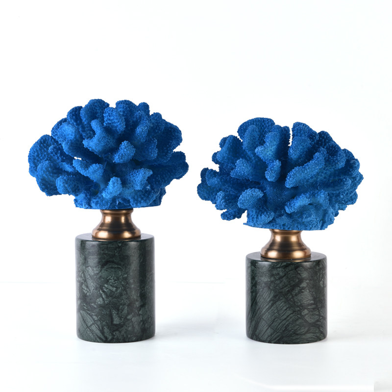 现代简约蓝色珊瑚摆件软装客厅书柜茶几桌面陈列轻奢工艺品装饰品