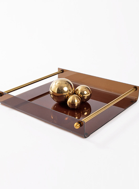 简约亚克力金属方形托盘摆件