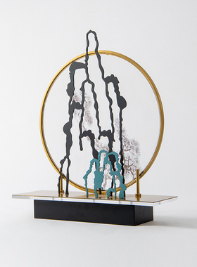 新中式禅意金属假山摆件