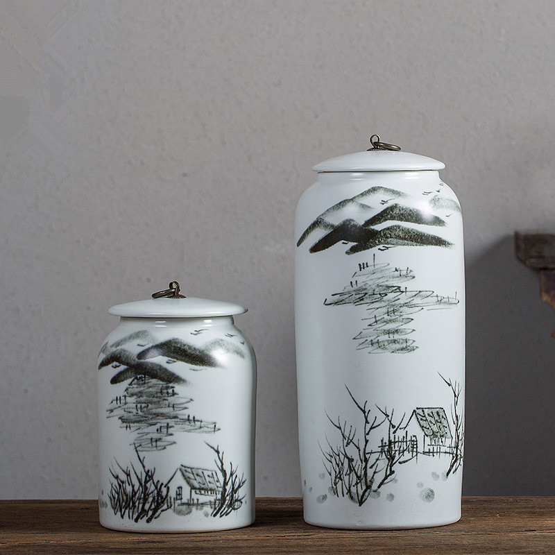 新中式风水墨陶瓷书柜软装饰摆件