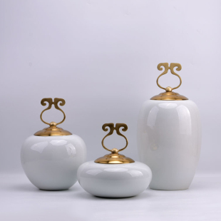 新中式白色陶瓷储物罐轻奢摆件软装装饰样板房玄关客厅博古架摆设