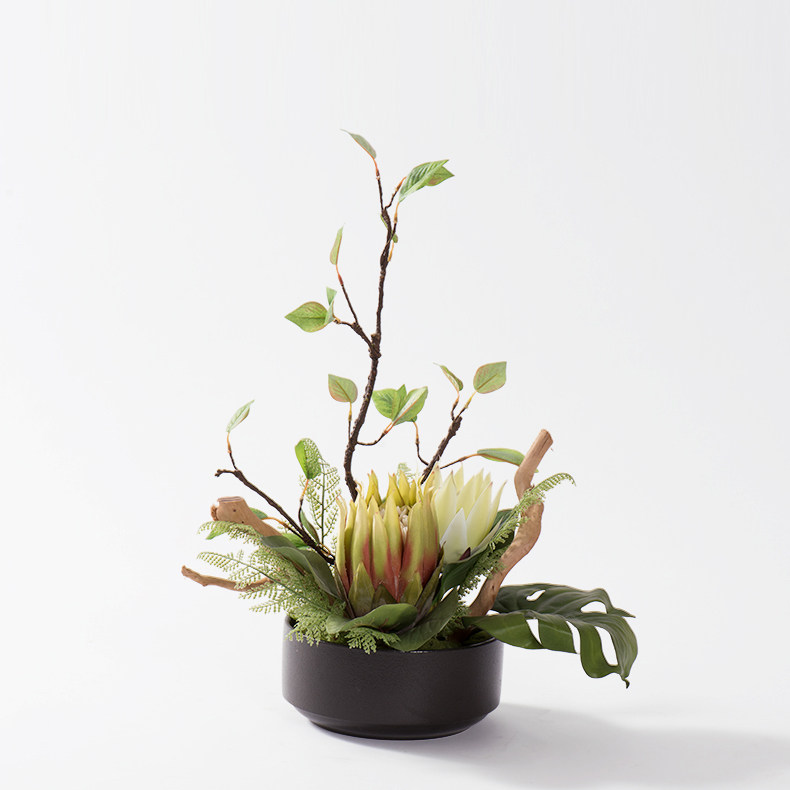 新中式仿真花艺套餐盆景摆件客厅办公室禅意家居软装饰品桌面摆设