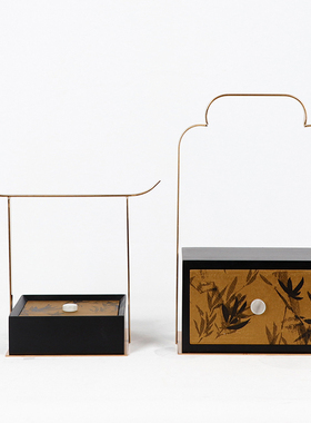 新中式复古手提盒摆件客厅玄关样板间禅意茶室茶桌宋式美学装饰品