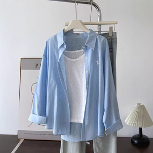 宽松长袖 两件套休闲衬衫 防晒小开衫 天薄款 上衣衬衣 外套女夏季