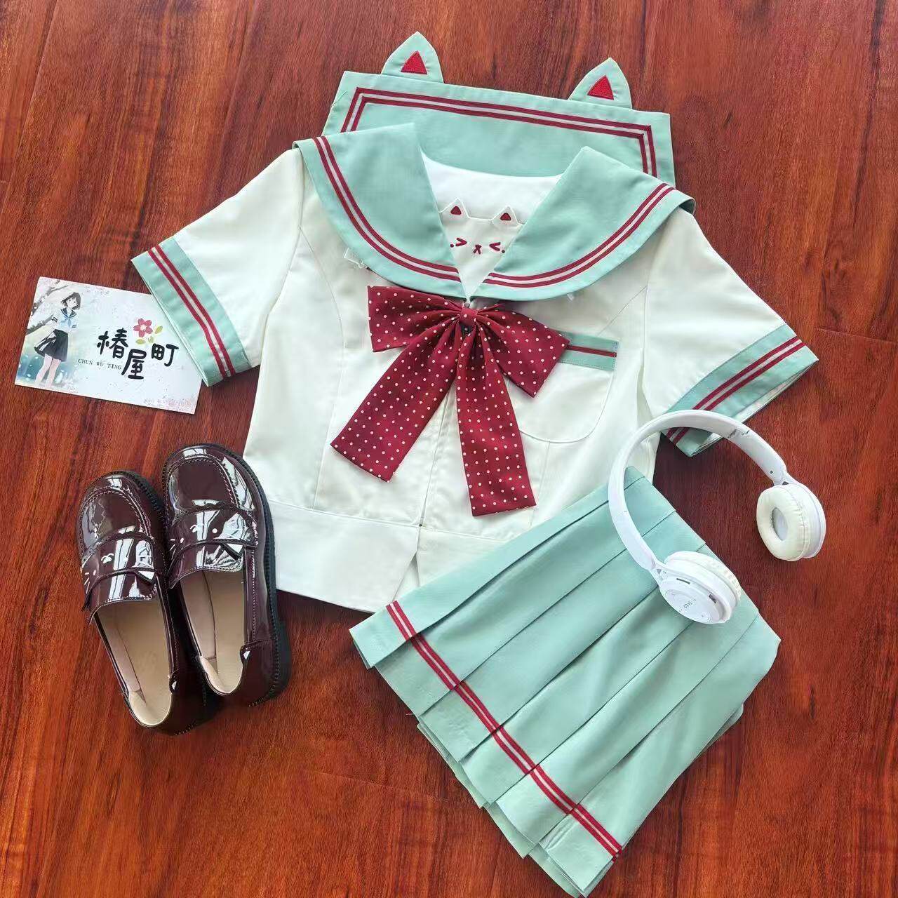 【椿日青柠】椿屋町原创新款甜美可爱短裙海军领水手服学院风套装