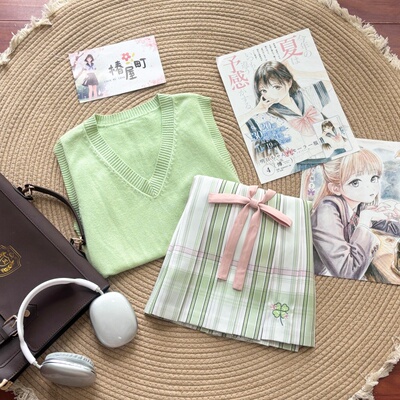 椿屋町【椿芽叠穿 】原创正品短裙套装制服格裙学院风百搭甜美