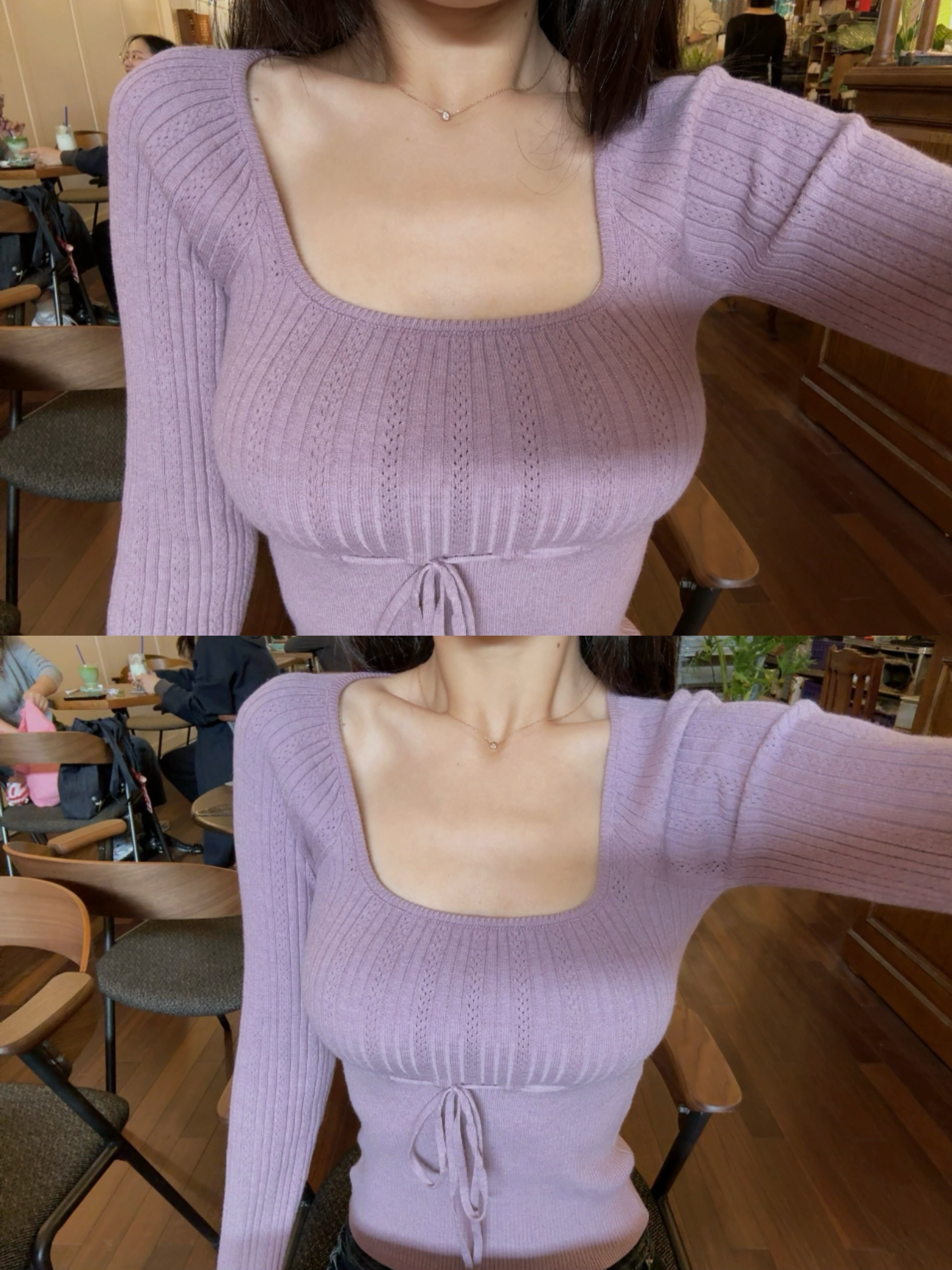 李琴琴·小海鸥提花针织方领系带秋冬内搭软糯毛衣