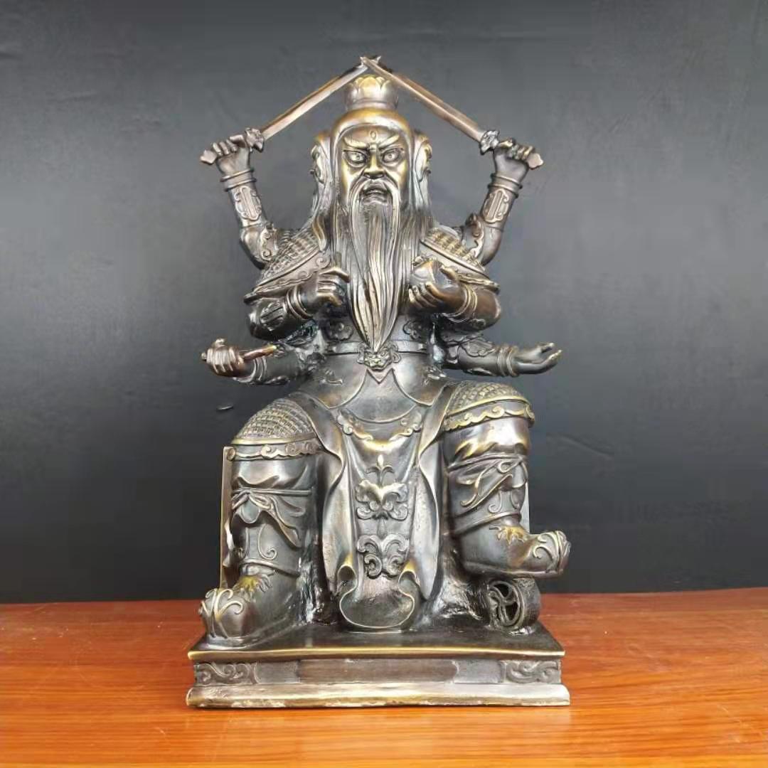 三头六臂祝融铜像火德真君火神爷家居客厅家用供奉工艺品摆件饰品