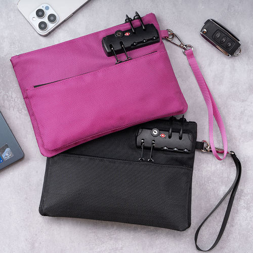 带锁钱袋双层配件收纳包袋护照公证用品储物袋带锁的拉链公证袋