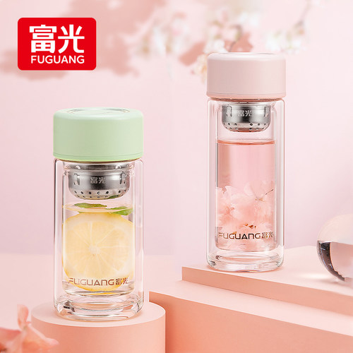 女士高颜值双层玻璃杯富光