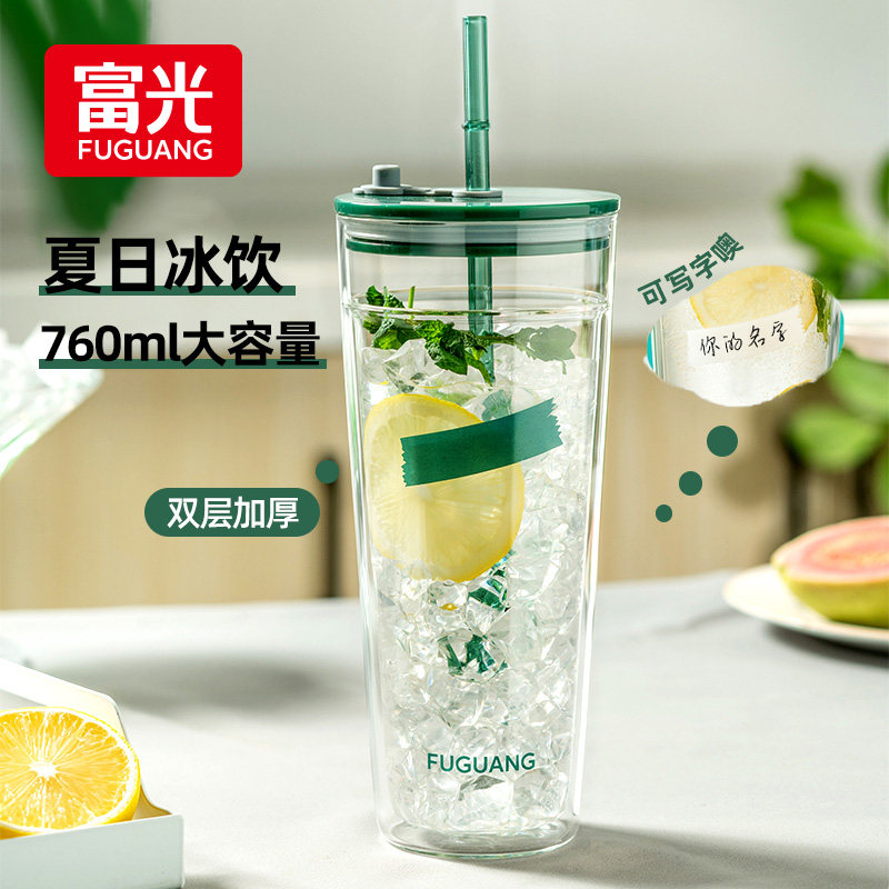 富光大容量双层玻璃吸管水杯高颜值咖啡杯牛奶果茶带刻度情侣杯子使用感如何?