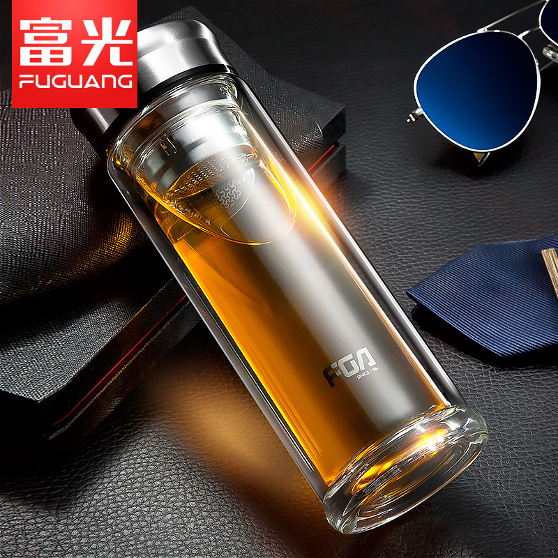 富光双层玻璃杯男女水杯子家用玻璃水杯简约便携玻璃茶杯创意水杯