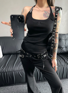 Aaakane 可调节皮带扣工字吊带背心设计感刺绣无袖上衣