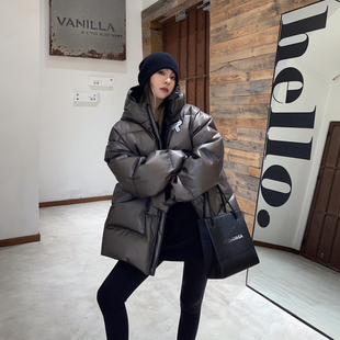 Aaakane 6折/哑光透明黑色连帽羽绒服女冬季宽松保暖白鸭绒厚外套