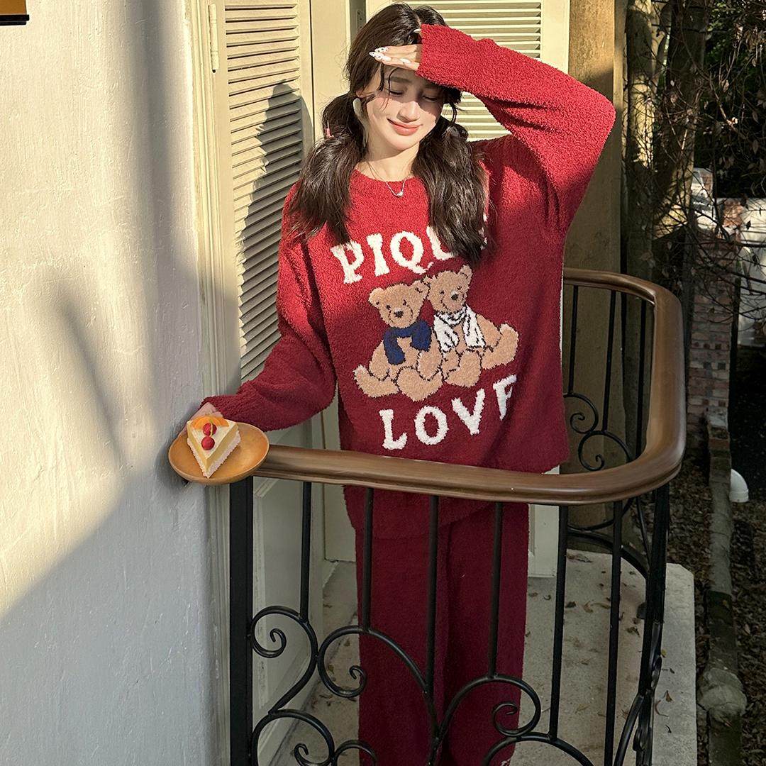 日系LOVE字母小熊软绵绵云感绒冬季加厚保暖情侣睡衣卡通家居服男,女士内衣/男士内衣/家居服,睡衣/家居服套装,淘宝优惠券,粉丝福利购,淘宝优惠卷