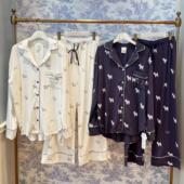 日系西高地狗狗印花翻领开衫 莫代尔棉质春秋睡衣女宽松卡通家居服