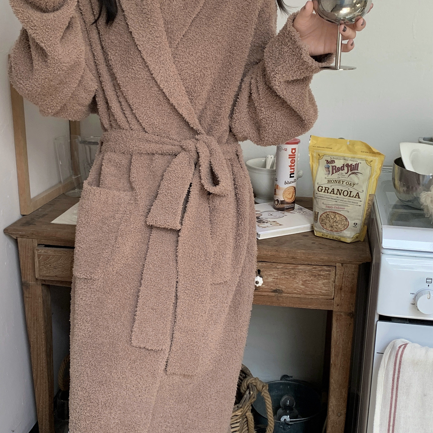 韩版简约纯色翻领宽松软绵绵睡袍浴袍秋冬保暖晨袍加长小腿新娘袍