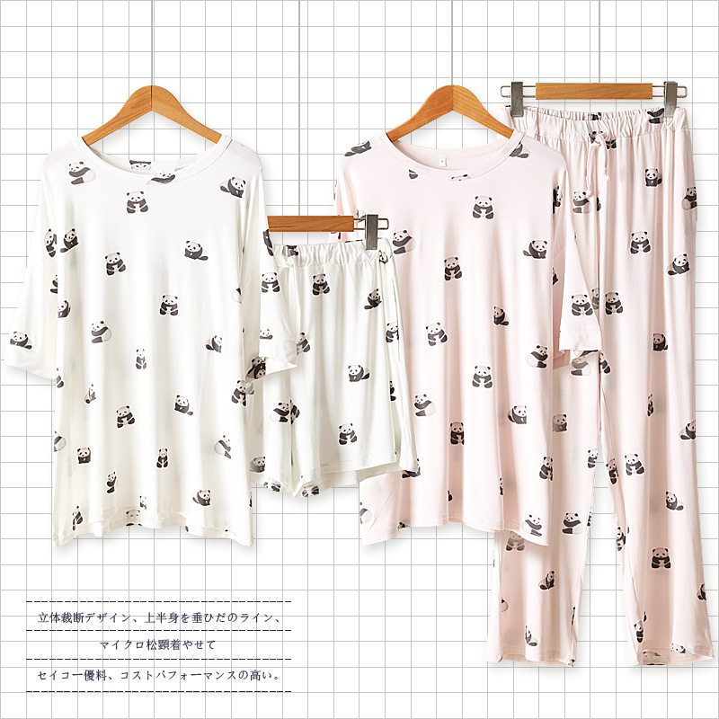 2022夏季新品可爱卡通熊猫软糯轻薄莫代尔睡衣女凉感女士家居服