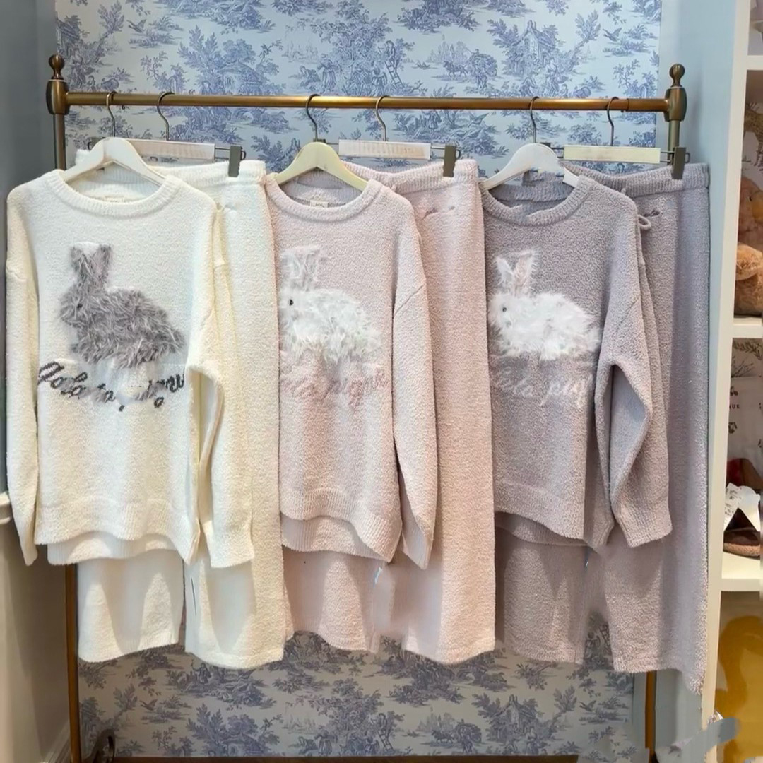 可爱毛绒绒小兔子圆领套头宽松半边绒保暖睡衣女秋冬软绵绵家居服