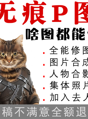 专业p图片处理ps修图全家福集体照片抠图加人去人换背景人物合影