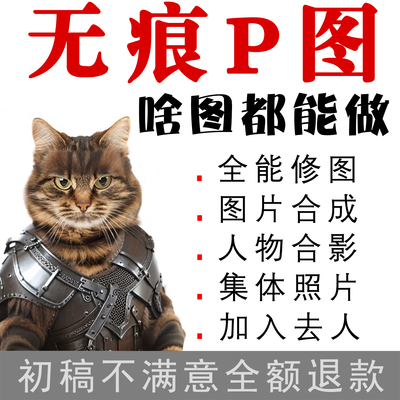 专业p图片处理ps修图全家福集体照片抠图加人去人换背景人物合影