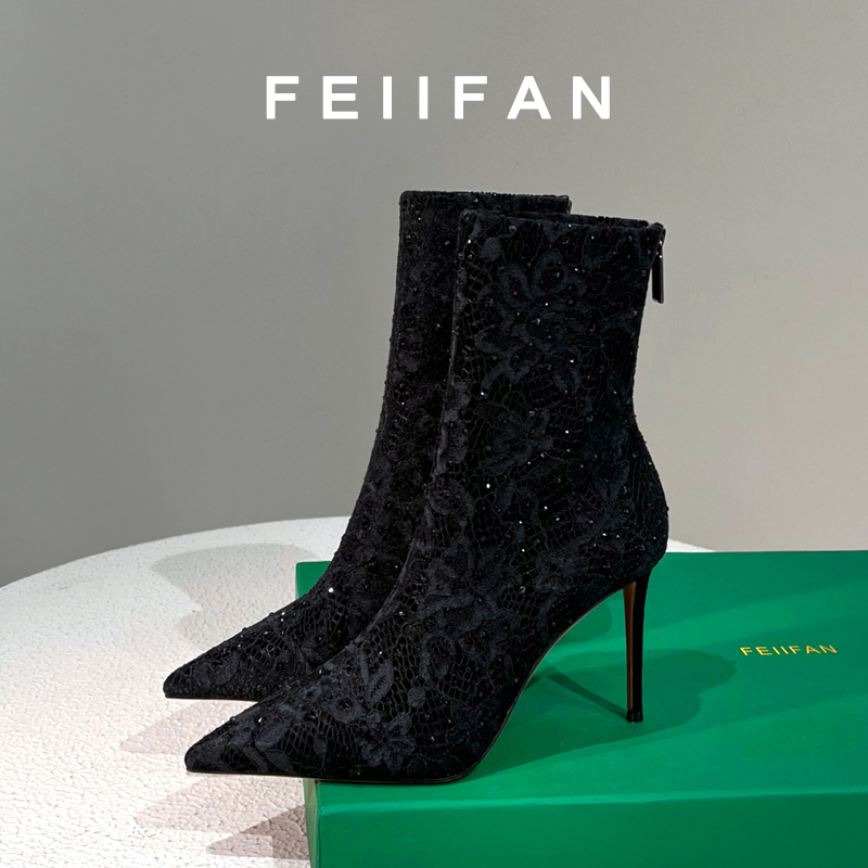 瘦瘦靴短靴女2024秋冬新款弹力黑色靴子女细跟法式气质尖头高跟鞋