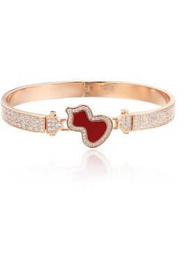 手镯国风白贝葫芦S925银镀18K香槟金卡扣设计复古质感宴会女士