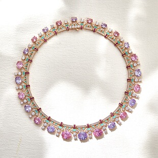 S925银镀金文淇同款晚装链镀金珐琅重工质感女士宴会礼服项链