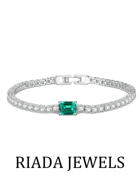 手链小众高级感925银小方糖祖母绿手链女气质轻奢满钻排钻手饰