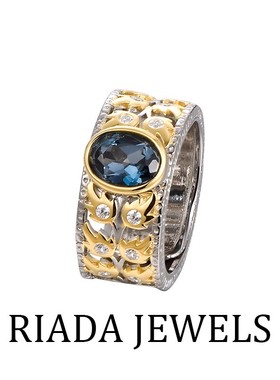 s925银宽版开口食指托帕石