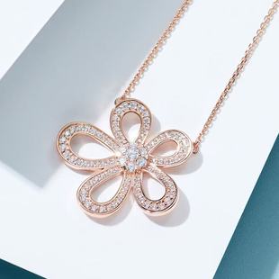 S925银五花项链微镶锆石镀金网红同款大号花锁骨链