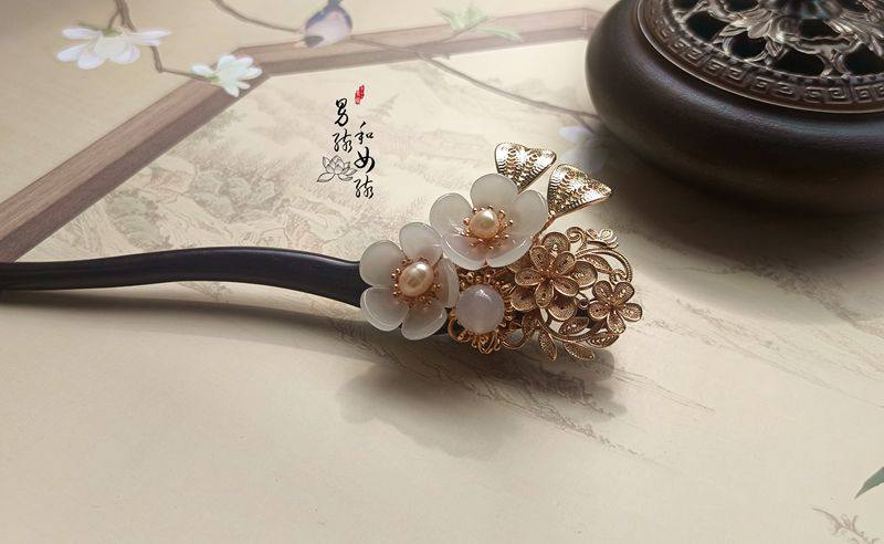 原创发簪木簪景泰蓝故宫风