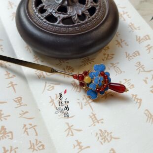 原创手工盘发发簪汉服旗袍步摇古装流苏景泰蓝簪子－星晚配锦盒