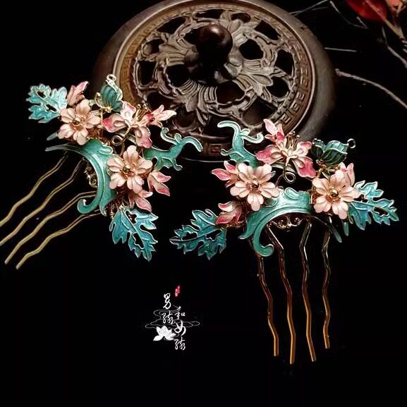 原创手工盘发发簪汉服旗袍步摇古装流苏景泰蓝发梳－希然（配锦盒