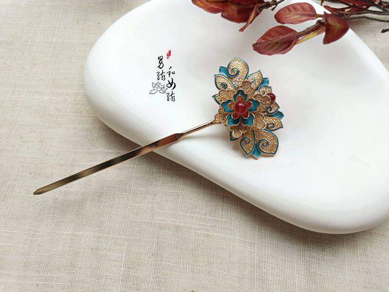 原创发簪景泰蓝故宫风古风饰品