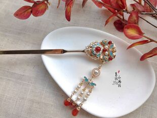 原创手工盘发发簪汉服旗袍步摇古装流苏景泰蓝簪子发饰－安然