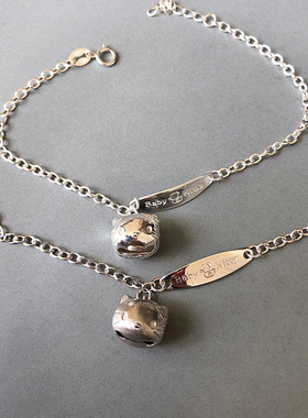 日韩S925纯银可爱卡通lucky猫咪手链 Kitty猫凯蒂猫 通体银超值特