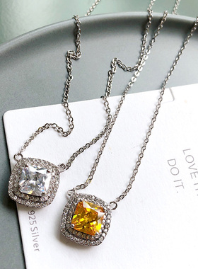 日韩925纯银白黄钻镶钻项链女